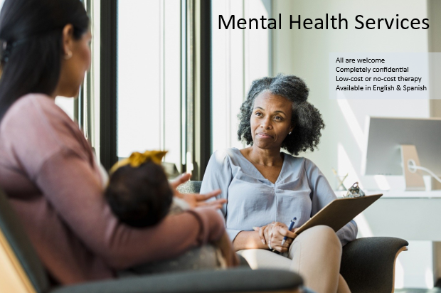 Mom talking with a mental health therapist