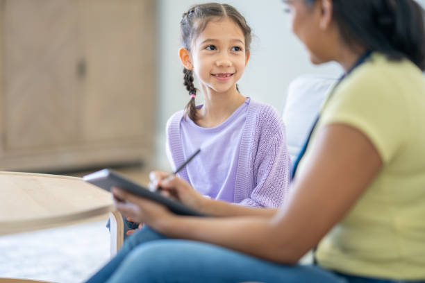 Child talking to a therapist