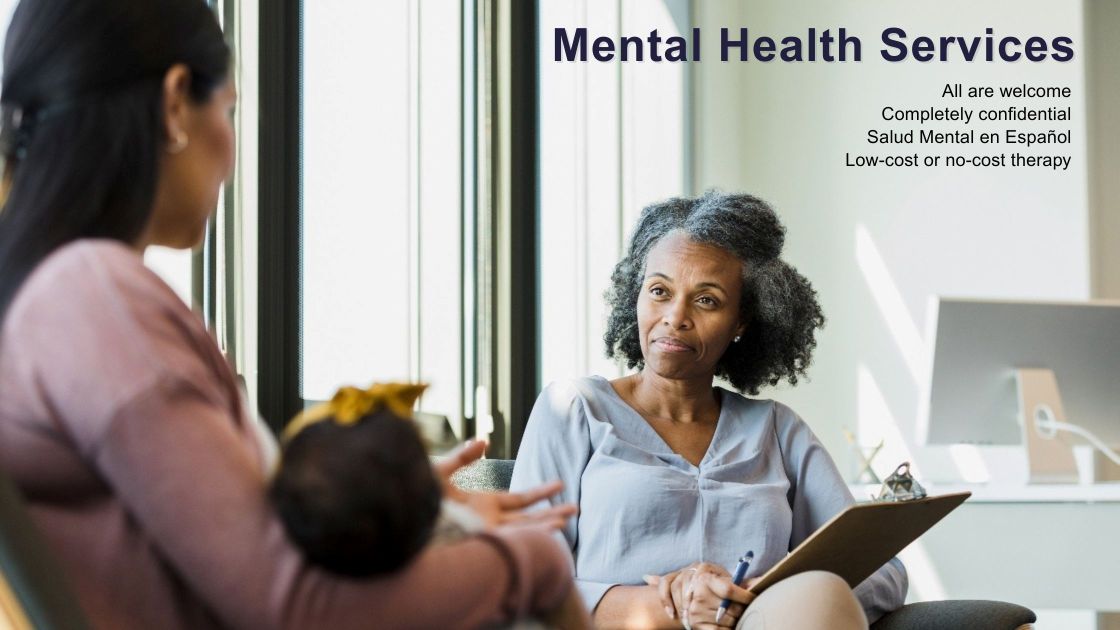 Mom talking with a mental health therapist